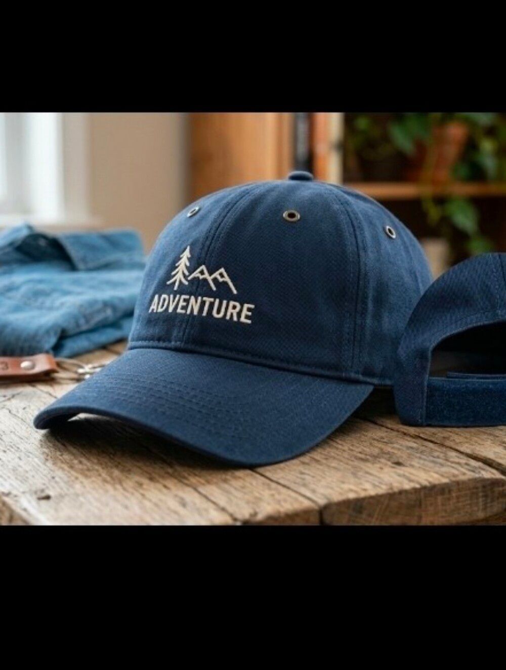 AdventureāMountain Embroidered Dad Hat Navy Blue Velcro Back NWT